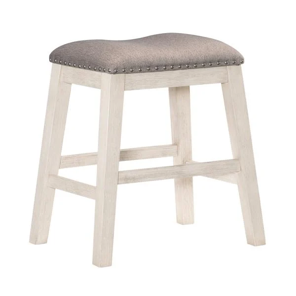 Benzara Fabric Padded Counter Height Stool with Nailhead Trim, Set of 2, White