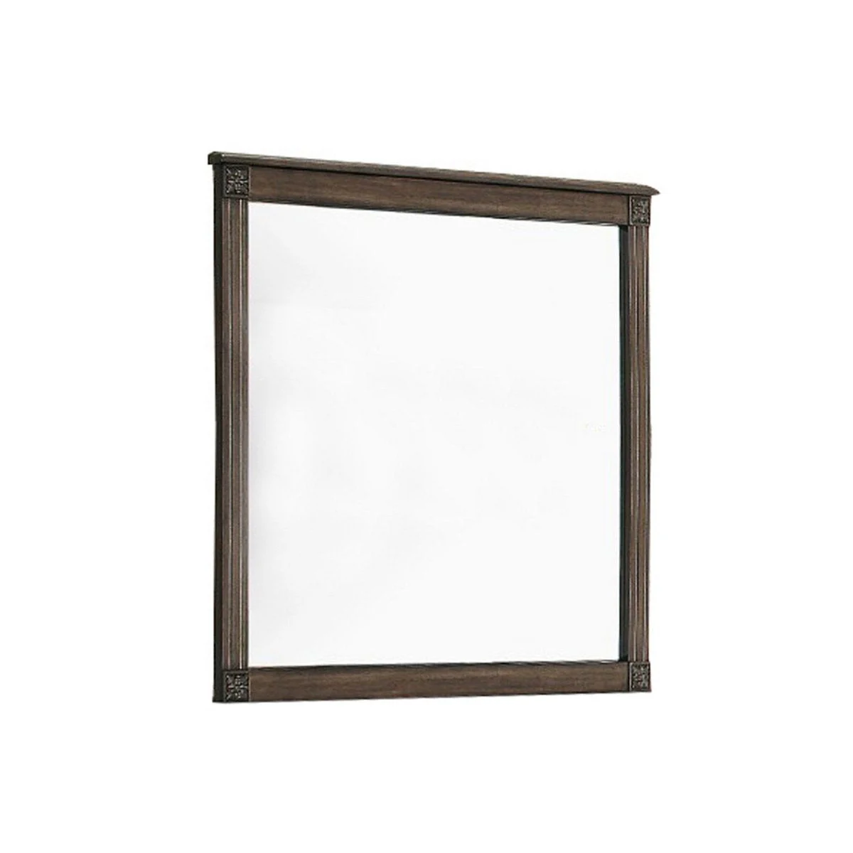 Benzara Transitional Style Wooden Frame Mirror with Medallion Accents, Brown