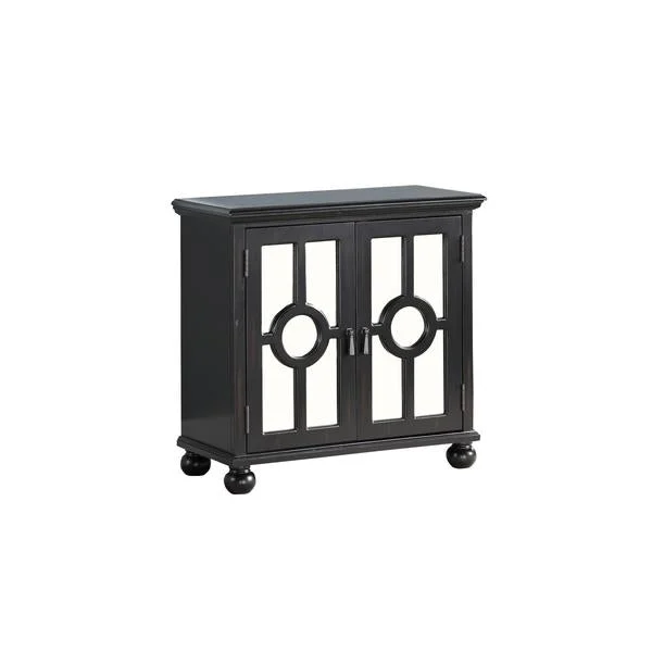 Benzara 2 Mirror Door Chest with Antique Pendant Metal Pull, Espresso Brown