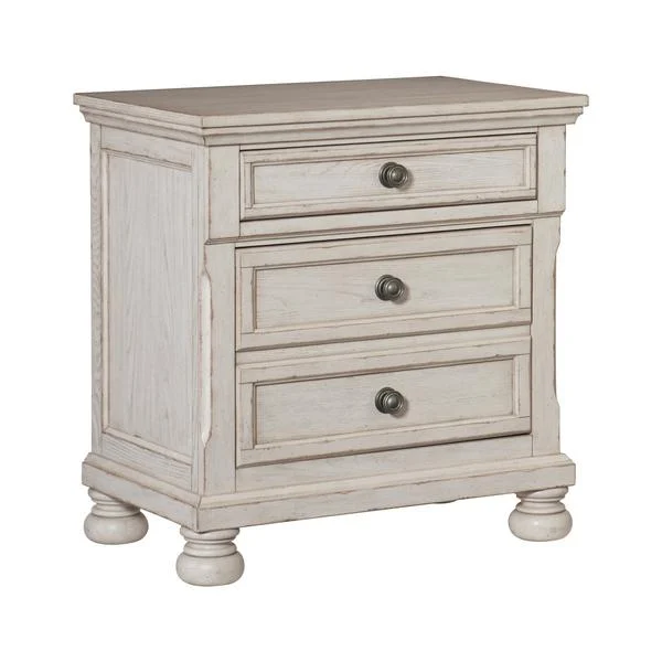 Benzara Cottage 2 Drawer Nightstand with Molded Details and Bun feet, Antique White