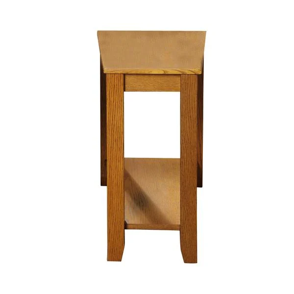 Benzara Wooden Wedge Chairside Table with Open Bottom Shelf, Oak Brown