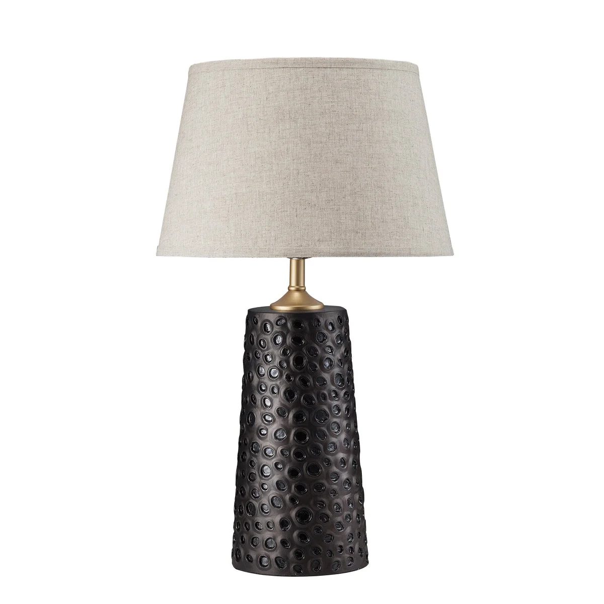 Benzara BM220573 Tapered Drum Shade Table Lamp with Honeycomb Design, Black and Light Gray