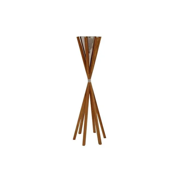 Benzara 34 Inch Metal and Wood Torch Shape Candle Holder, Brown
