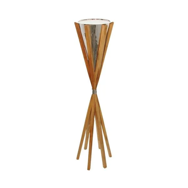 Benzara 49 Inch Metal and Wood Torch Shape Candle Holder, Brown