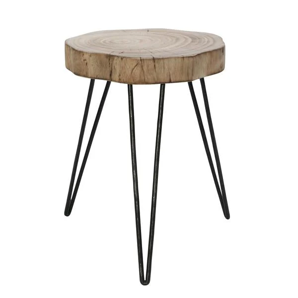 Benzara Wood and Metal Rustic Stool with Hairpin Legs, Brown and Black