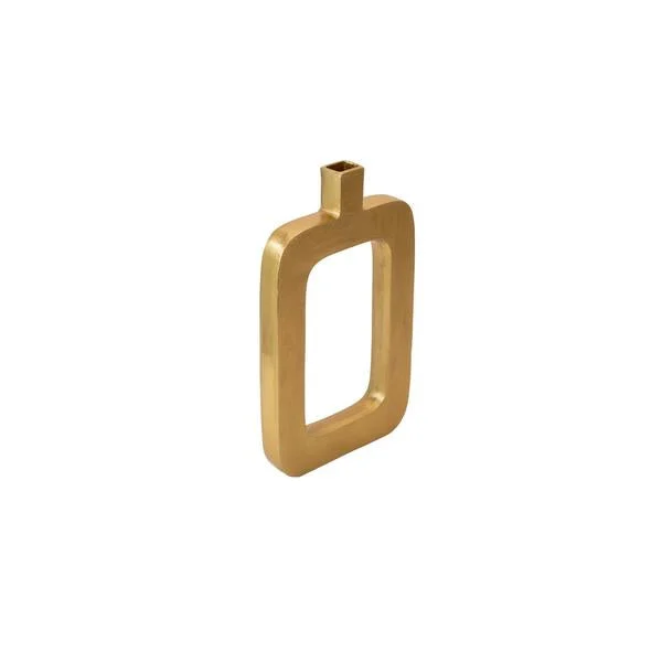 Benzara Industrial Cut Out Metal Vase with Narrow Neck and Mouth, Gold
