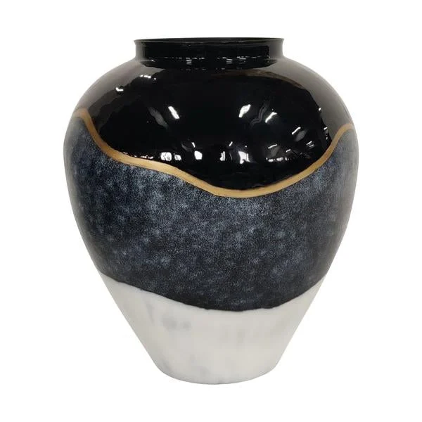 Benzara Industrial Clay Pot Design Metal Vase with Short Neck, Multicolor