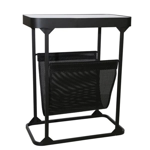 Benzara Metal Magazine Rack with Bottom Mesh Sling and Tubular Frame, Black