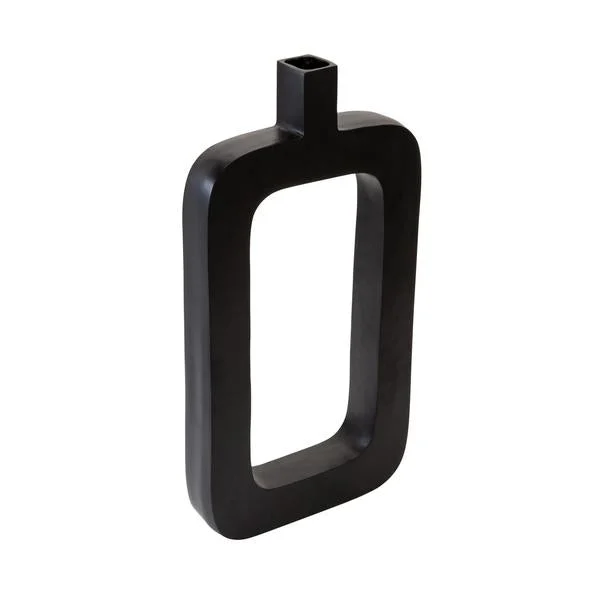 Benzara Industrial Cut Out Metal Vase with Narrow Neck and Mouth, Black