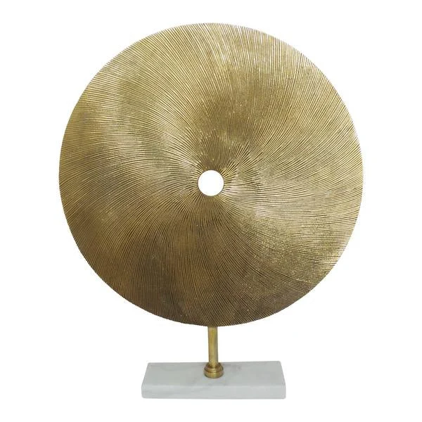 Benzara Metal Swirl Disk Accent Decor with Marble Base, Gold