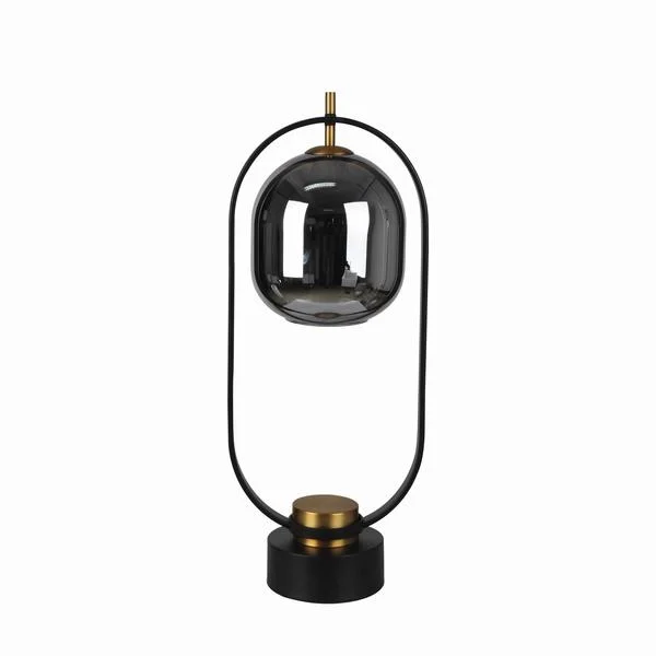 Benzara Metal Table Lamp with Suspended Glass Shade and Round base, Black