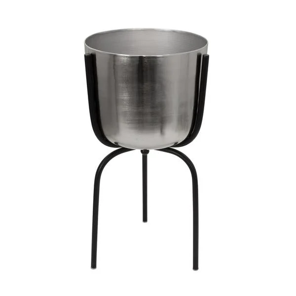 Benzara Round Metal Planter with Tripod Base, Silver and Gold