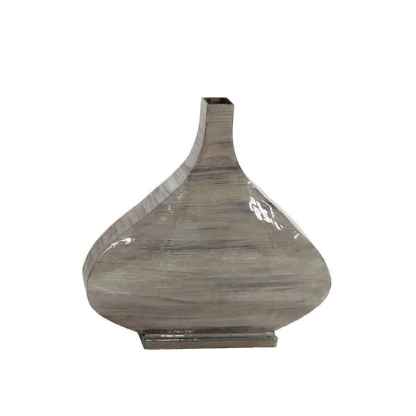 Benzara 13 Inches Metal Frame Tear Drop Shape Vase, Gray