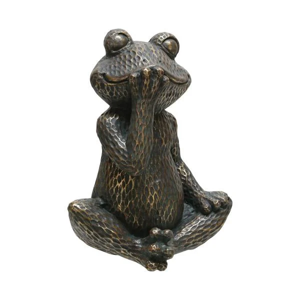 Benzara Polyresin Frame Smiling Frog Figurine with Splotched Design, Bronze and Gold