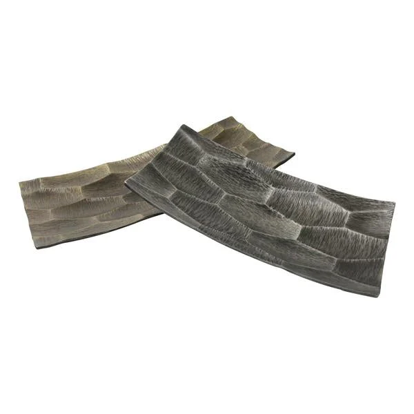 Benzara Rectangular Aluminum Platter with Hexagonal Design, Set of 2, Bronze