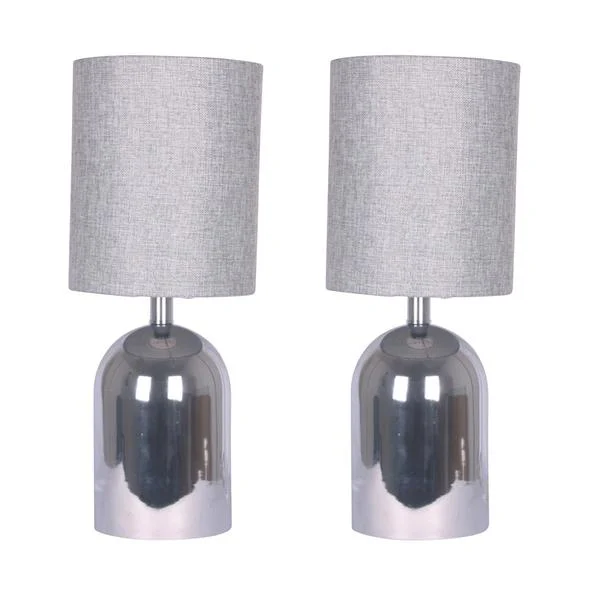 Benzara Metal Table Lamp with Dome Shape Body, Set of 2, Gray and Silver