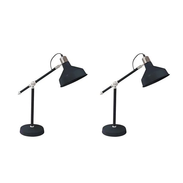 Benzara Metal Task Lamps with Dome Shape Shade and Circular Base, Set of 2, Black