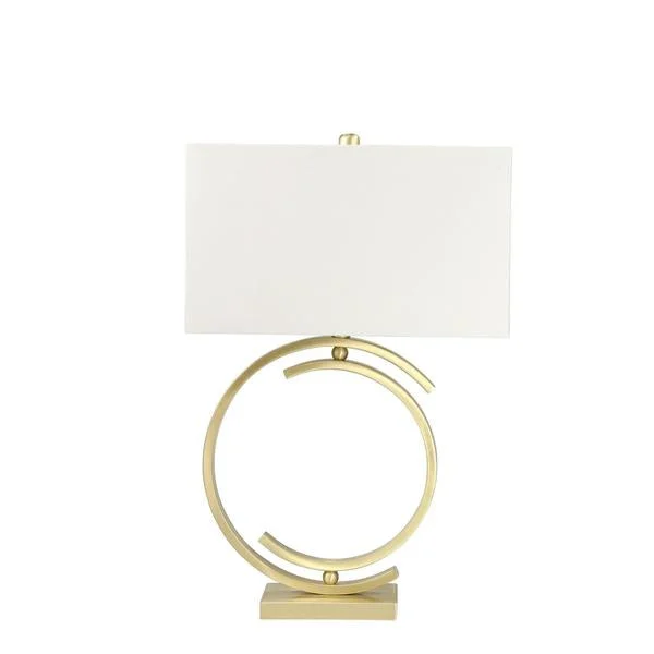 Benzara Metal Table Lamp with Concentric Semicircle Base and Rectangular Shade,Gold