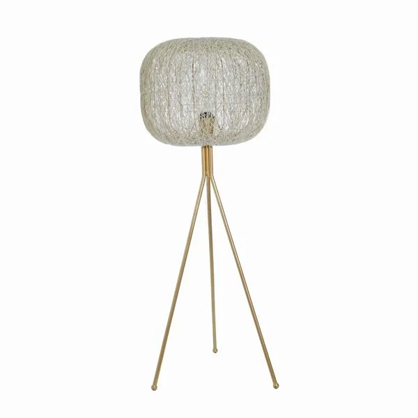 Benzara 44 Inch Metal Table Lamp with Nest Design Shade and Tripod Legs, Gold