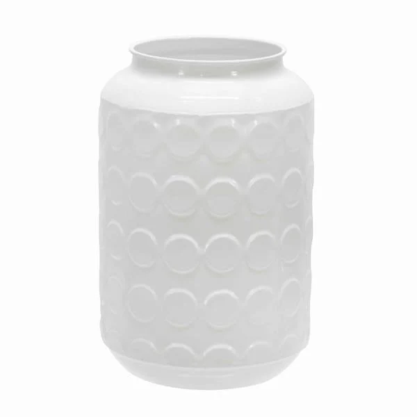 Benzara Metal Jar Design Vase with Embossed Spotted Design, White