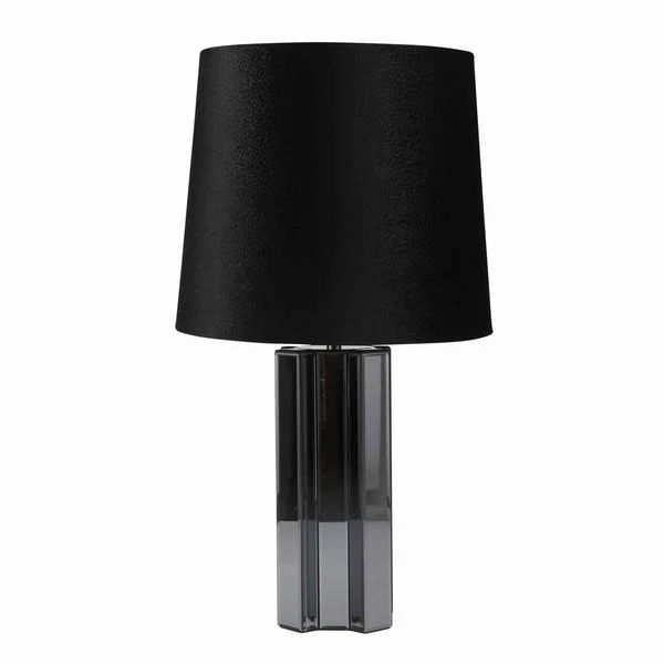 Benzara Mirror Geometric Design Table Lamp with Tapered Drum Shade, Black
