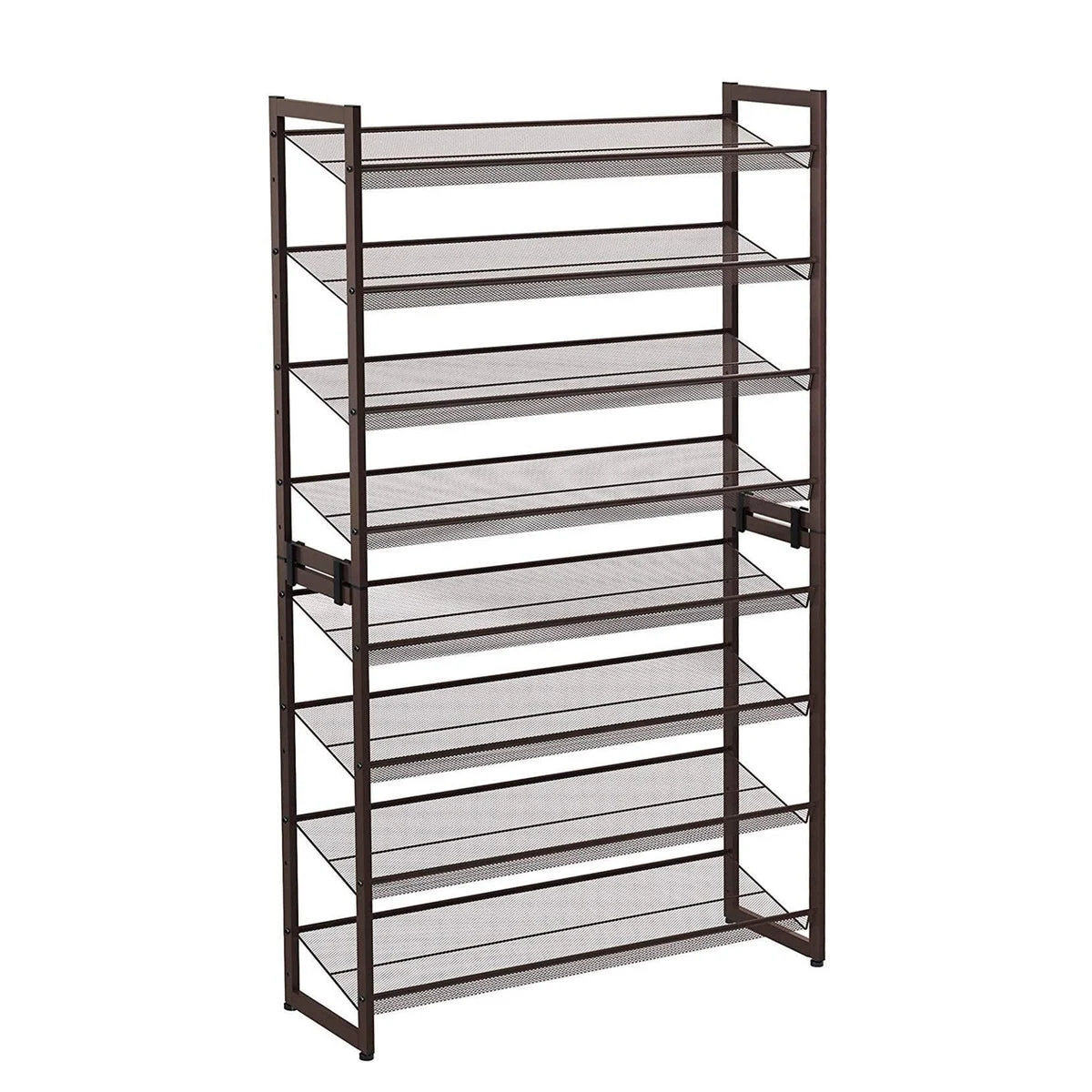 Benzara BM221280 8 Tier Metal Frame Stackable Shoe Organizer with Mesh Shelves, Bronze