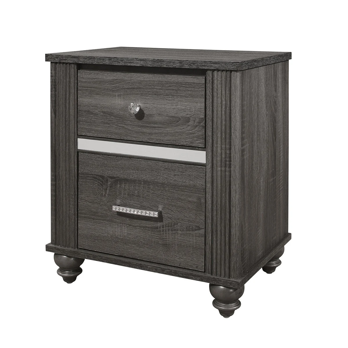 Benzara BM221574 Wooden Nightstand with 2 Spacious Storage Drawers, Gray