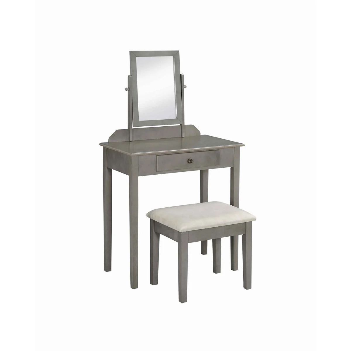 Benzara BM221618 Wood and Fabric Vanity Set with Tilting Vertical Mirror, Gray and Beige