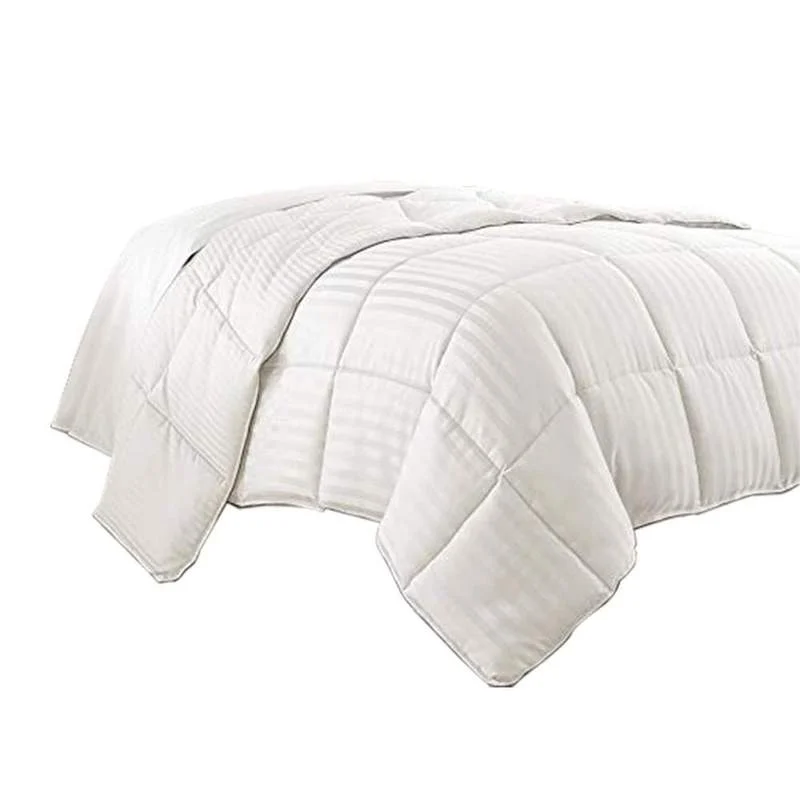 Benzara Cork Queen Comforter with Vertical Stripe and Stitched Details, White