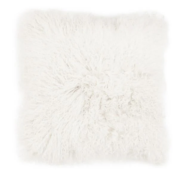 Benzara Faux Fur Pillow with Removable Cover and Zipper Closure, White