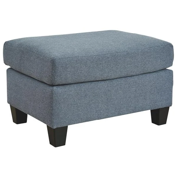 Benzara Fabric Upholstered Contemporary Ottoman with Block Feet, Blue