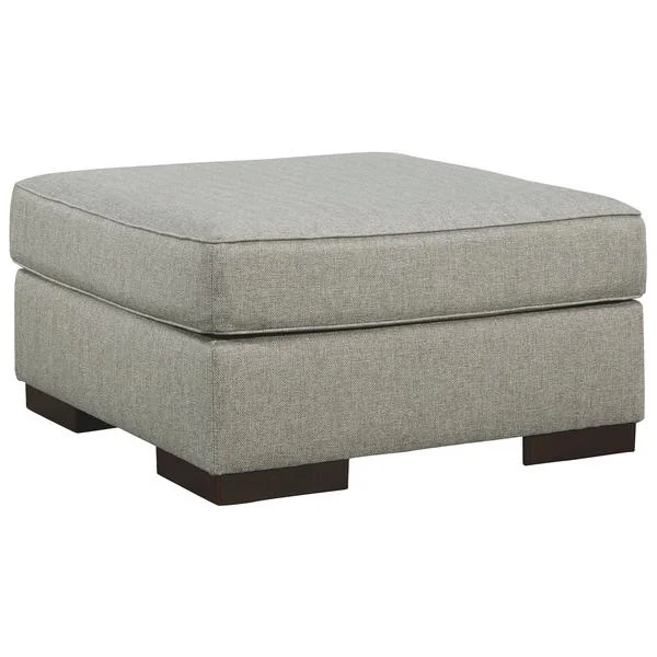 Benzara Fabric Upholstered Square Oversized Accent Ottoman with Block Feet, Blue