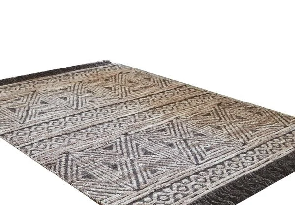 Benzara 84 x 60 Hand Woven Polyester Rug with Jacquard Print, Medium, Gray