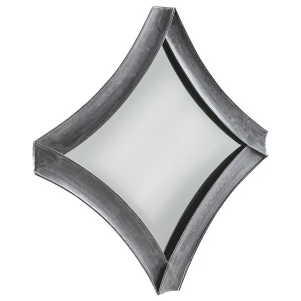 Benzara Metal Frame Accent Mirror with Diamond Ribbon Style, Antique Silver