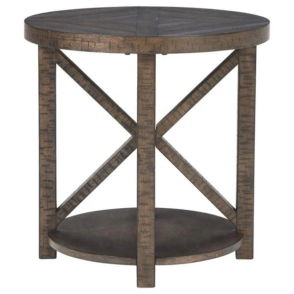 Benzara Rustic Plank Style Round Wooden End Table with Star Support, Brown