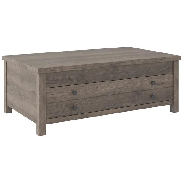 Benzara Wooden Cocktail Table with Reclining Lift Top, Weathered Brown