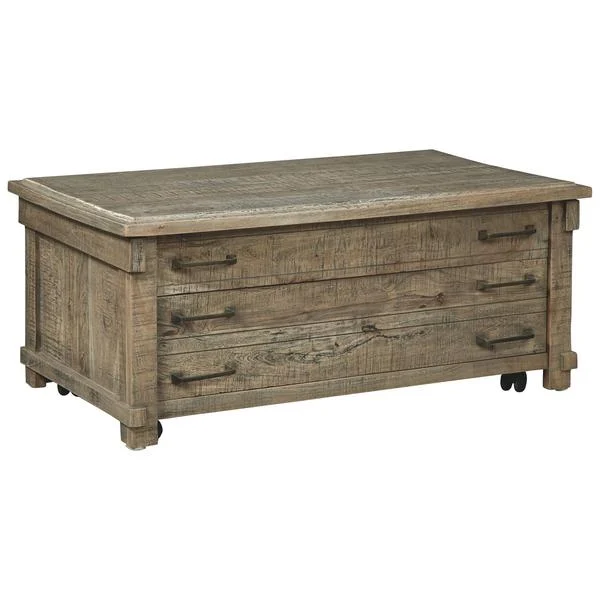 Benzara Rustic Style Wooden Lift Top Cock Table with 1 Drawer and 2 Cubbies, Brown