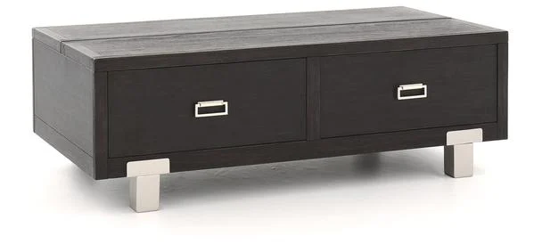 Benzara 2 Drawer Wooden Rectangular Lift Top Cocktail Table with Metal Feet, Black