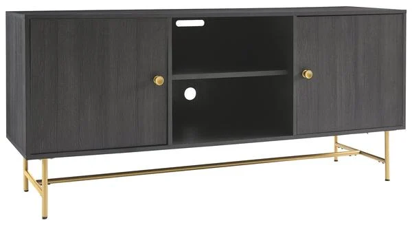 Benzara 2 Single Door Wooden TV Stand with Adjustable Shelves, Large, Dark Gray