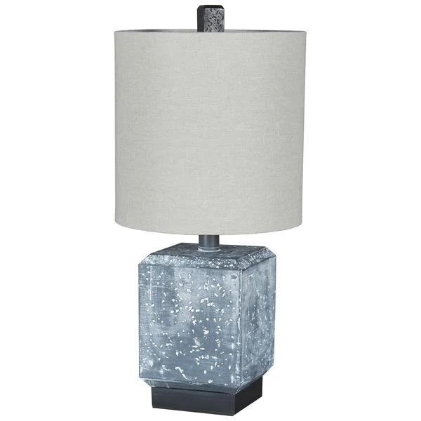 Benzara Cubical Faux Concrete Body Table Lamp with Fabric Drum Shade, Gray