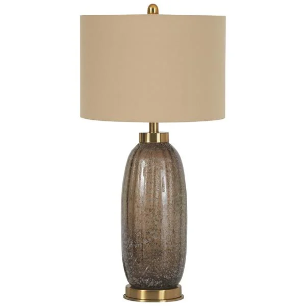 Benzara Handcrafted Glass Body Table Lamp with Fabric Drum Shade, Set of 2, Beige
