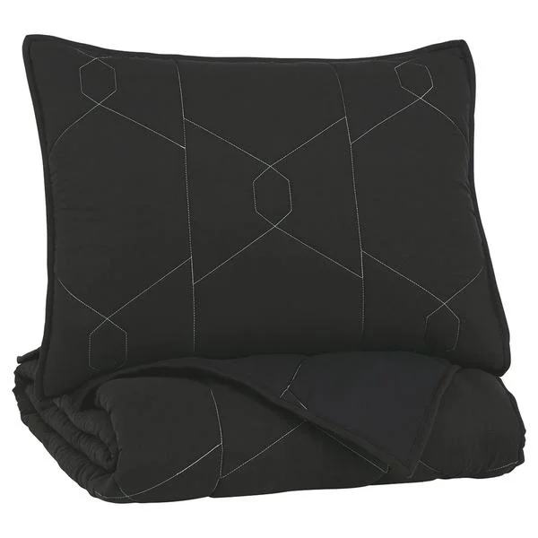 Benzara Geometrically stitched Twin Size Fabric Comforter set with 1 Sham, Black