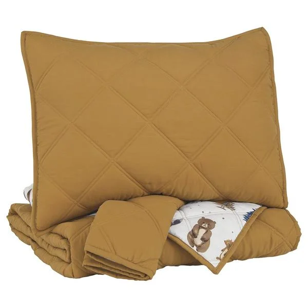 Benzara Diamond Stitched Full Size Fabric Comforter Set with 2 Shams, Brown