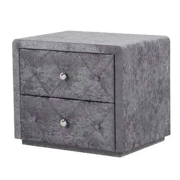 Benzara Fabric Upholstered Wooden Nightstand with 2 Drawers, Gray