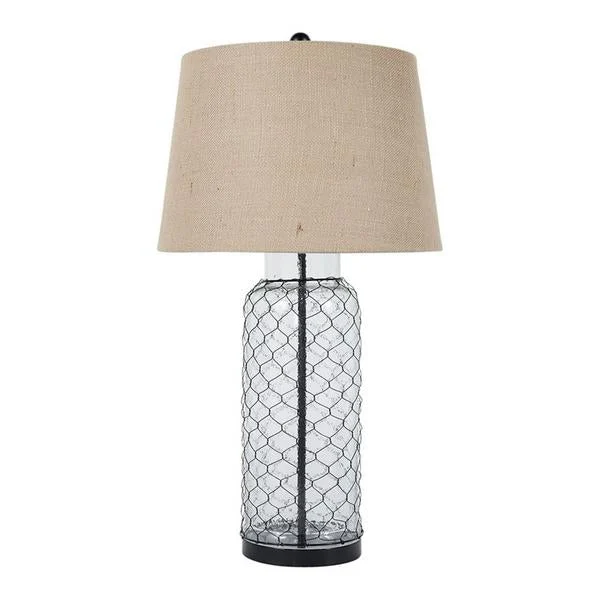 Benzara Woven Wire Wrapped Glass Base Table Lamp with Fabric Shade, Beige