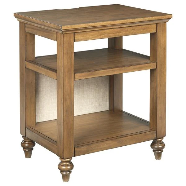 Benzara Wooden Accent Table with 2 Open Shelves and 2 USB Ports, Brown
