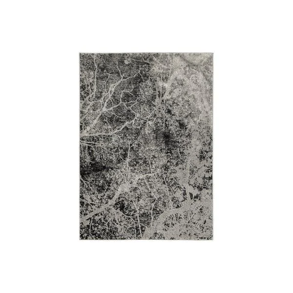 Benzara Machine Made Fabric Rug with Marble Texture, Large, Black and Gray
