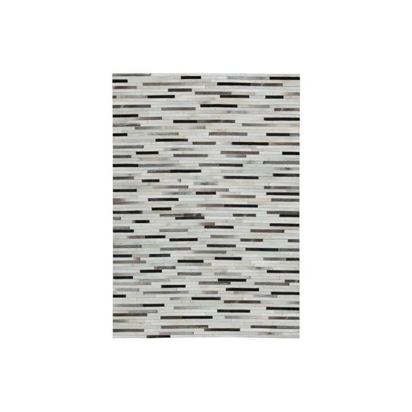 Benzara Flatweave Leatherette Rug with Tiles Design Pattern, Medium, Black and White