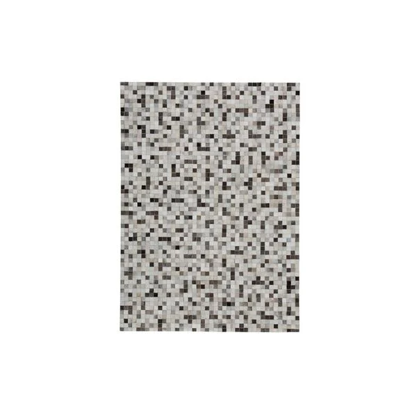 Benzara Hand Sewn Hair Fabric Rug with Tiles Pattern, Large, Black and Brown