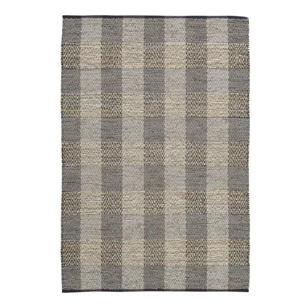 Benzara Hand Woven Fabric Rug with Chevron and Checkerboard Pattern, Medium, Gray